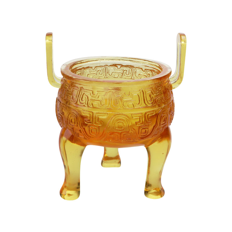 Ornamen tripod glasir berwarna emas