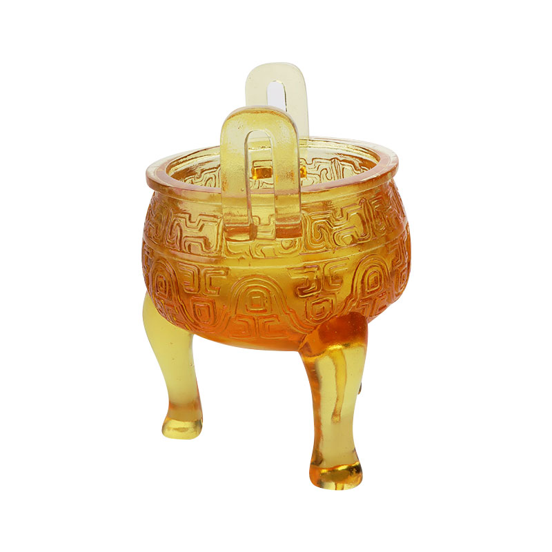 Ornamen tripod glasir berwarna emas