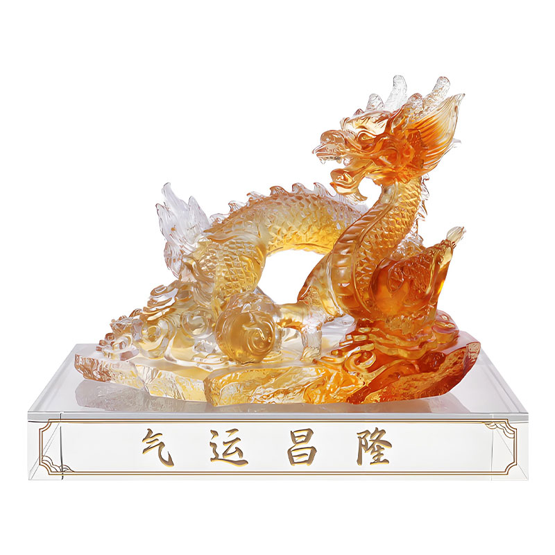Keberuntungan Sejahtera- Ornamen naga kristal liuli kuning muda