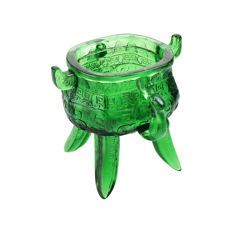 Tripod Kaca Kristal hijau zamrud dengan pegangan berbentuk telinga