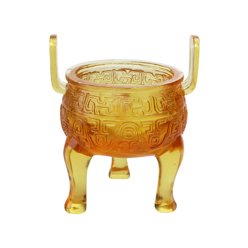 Ornamen tripod glasir berwarna emas