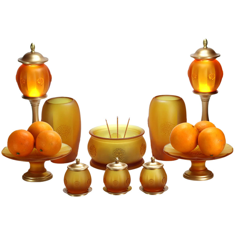 Set Persembahan Kaca Emas Altar Buddha Seri