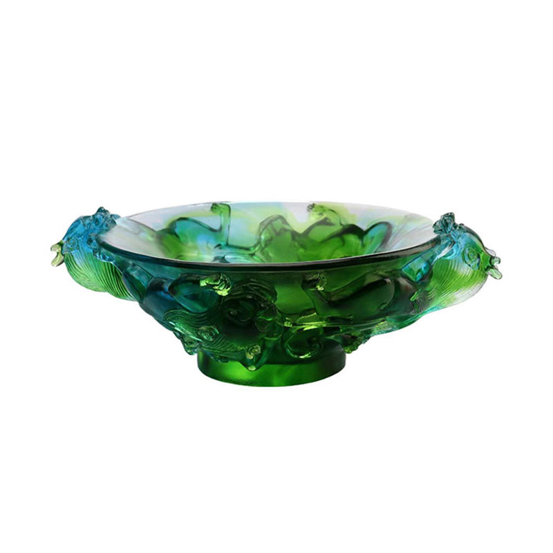 Piring buah kaca hijau transparan