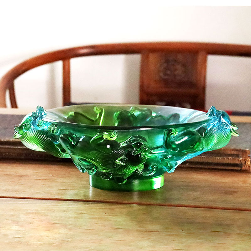 Piring buah kaca hijau transparan