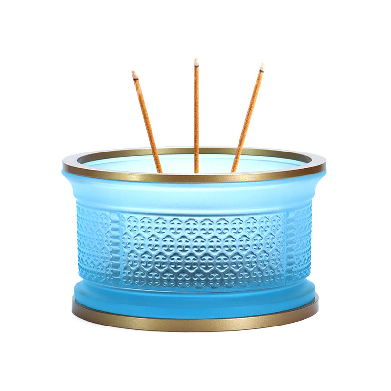 Set persembahan altar Buddha kaca seri Ruyi biru muda