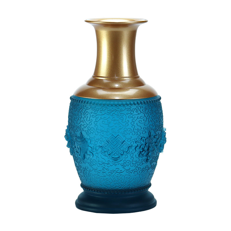 Royal Blue Delapan Simbol Keberuntungan Persembahan Kaca Kristal Altar Buddha