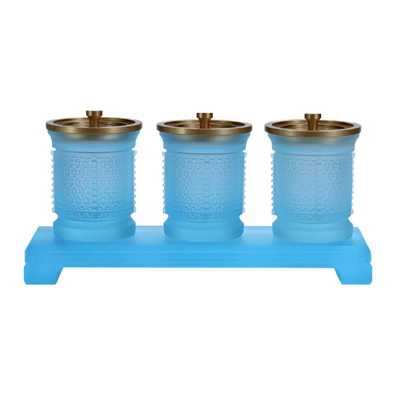 Set persembahan altar Buddha kaca seri Ruyi biru muda