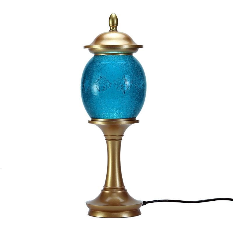 Royal Blue Delapan Simbol Keberuntungan Persembahan Kaca Kristal Altar Buddha