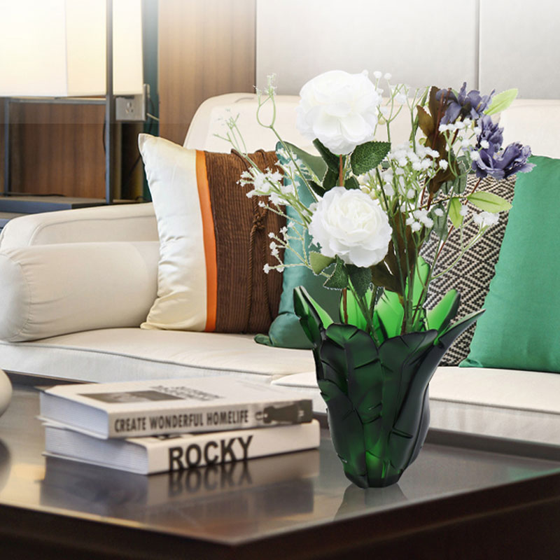 Vas Kaca Daun Pisang Hijau Dekorasi Rumah