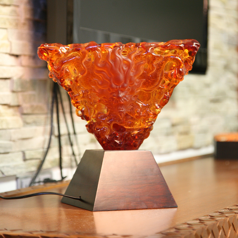 Ornamen desktop lampu hias kaca oranye