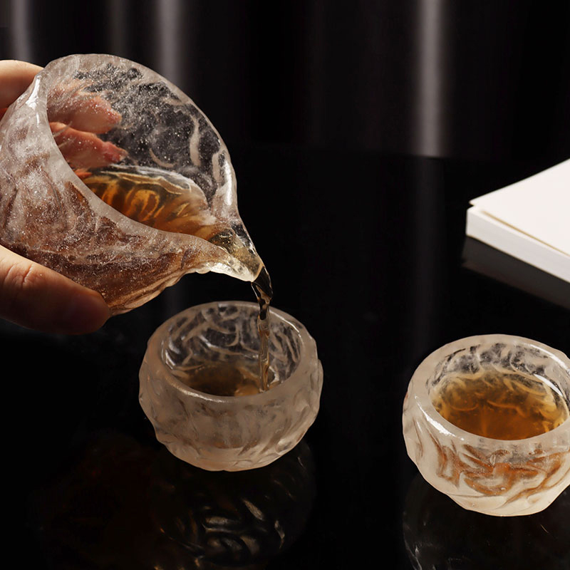 Set Cangkir Teh Kaca transparan pola gelembung untuk penggunaan rapat di rumah dan kantor