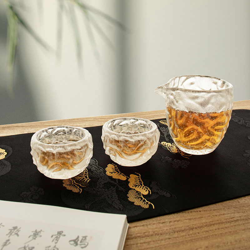 Set Cangkir Teh Kaca transparan pola gelembung untuk penggunaan rapat di rumah dan kantor