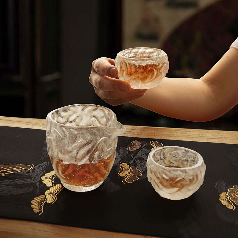 Set Cangkir Teh Kaca transparan pola gelembung untuk penggunaan rapat di rumah dan kantor