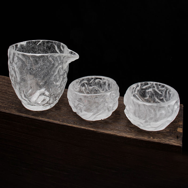 Set Cangkir Teh Kaca transparan pola gelembung untuk penggunaan rapat di rumah dan kantor