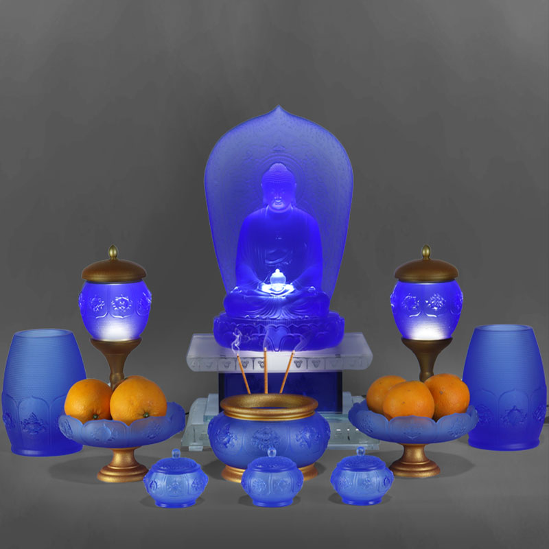 Set Persembahan Kaca Kristal Altar Buddha seri Delapan Harta Karun Lotus