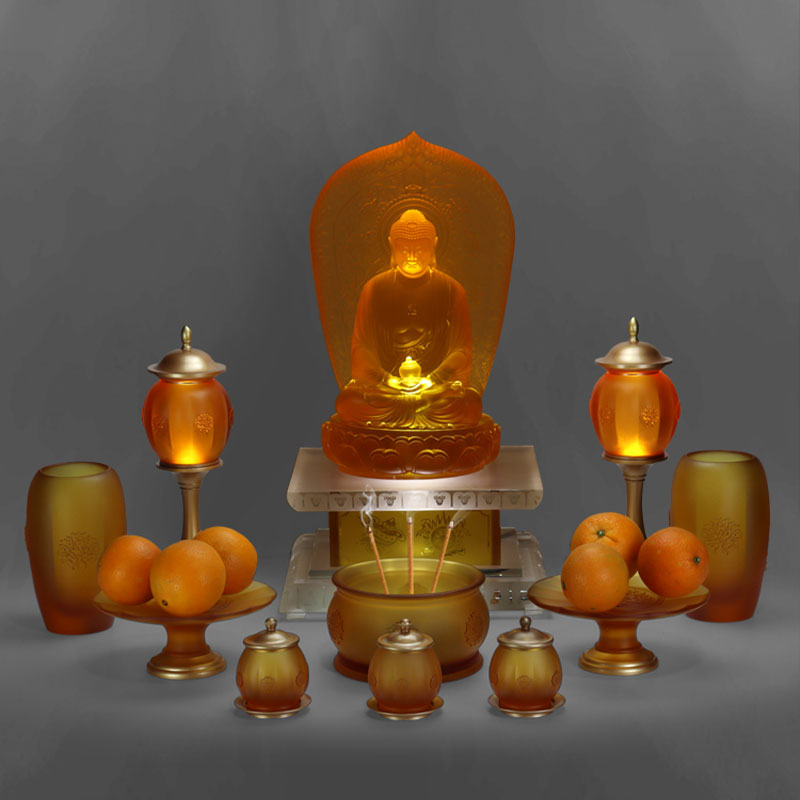 Set Persembahan Kaca Emas Altar Buddha Seri